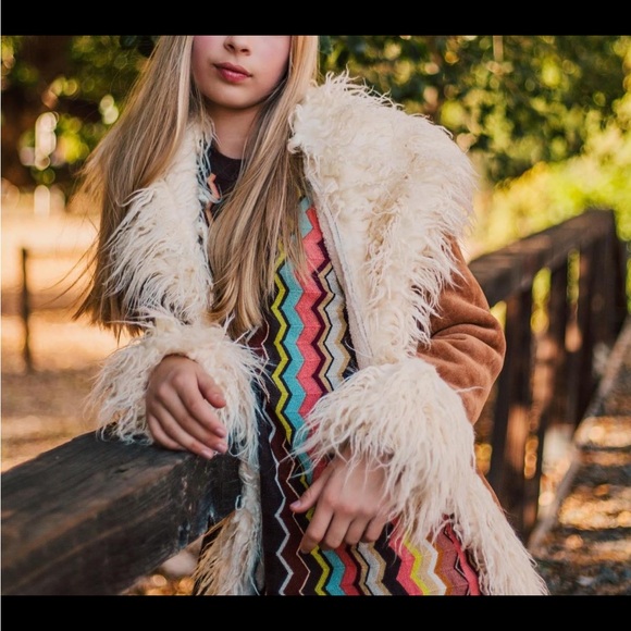 Women's Tan Penny Lane Afghan Suede Leather Coat - Vintage Long Boho - Picture 5 of 7